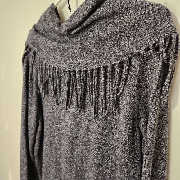 Chelsea & Theodore Tops - Chelsea and Theodore Top Sweater XL Gray Charcoal Fringed Cowl Neck Wool Blend.